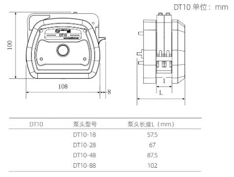 DT系列蠕动泵泵头尺寸图